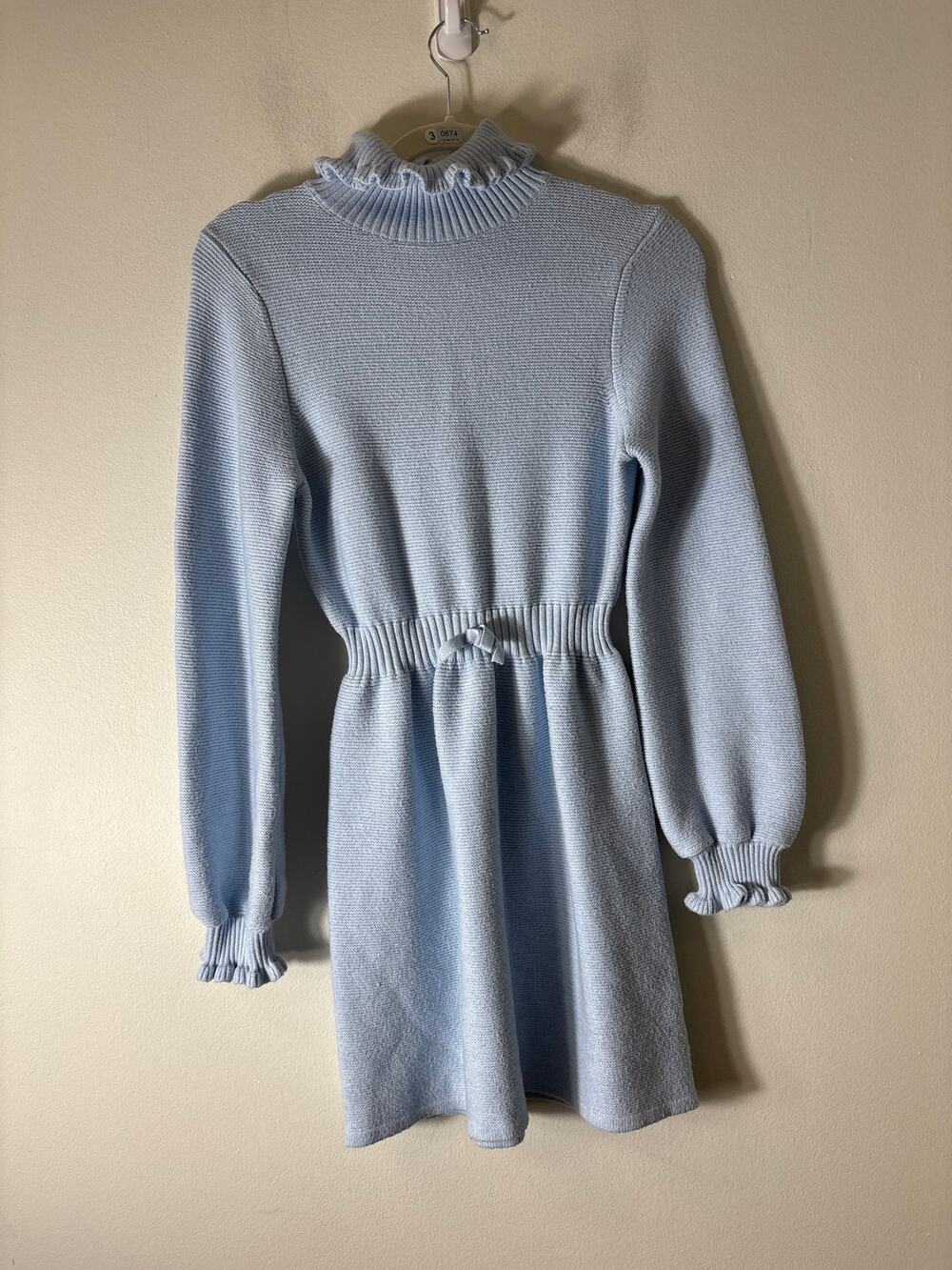 Girls Janie and Jack Light Blue Long Sleeve Sweater Dress Sz 12